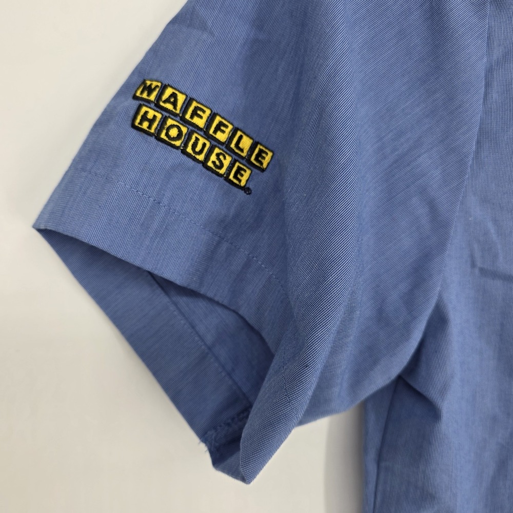 Waffle House Employee Button Work Shirt Men Medium USA Flag Blue Diner Breakfast